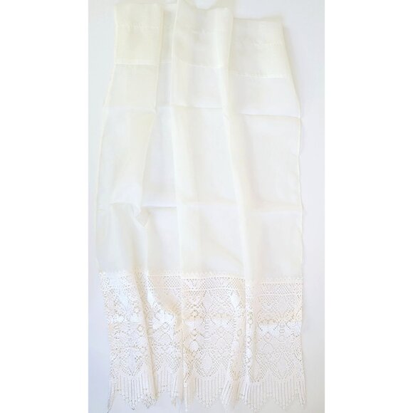 Vintage Crochet Lace Ivory / Off White Window Valance with Two Panels Set - Picture 12 of 14